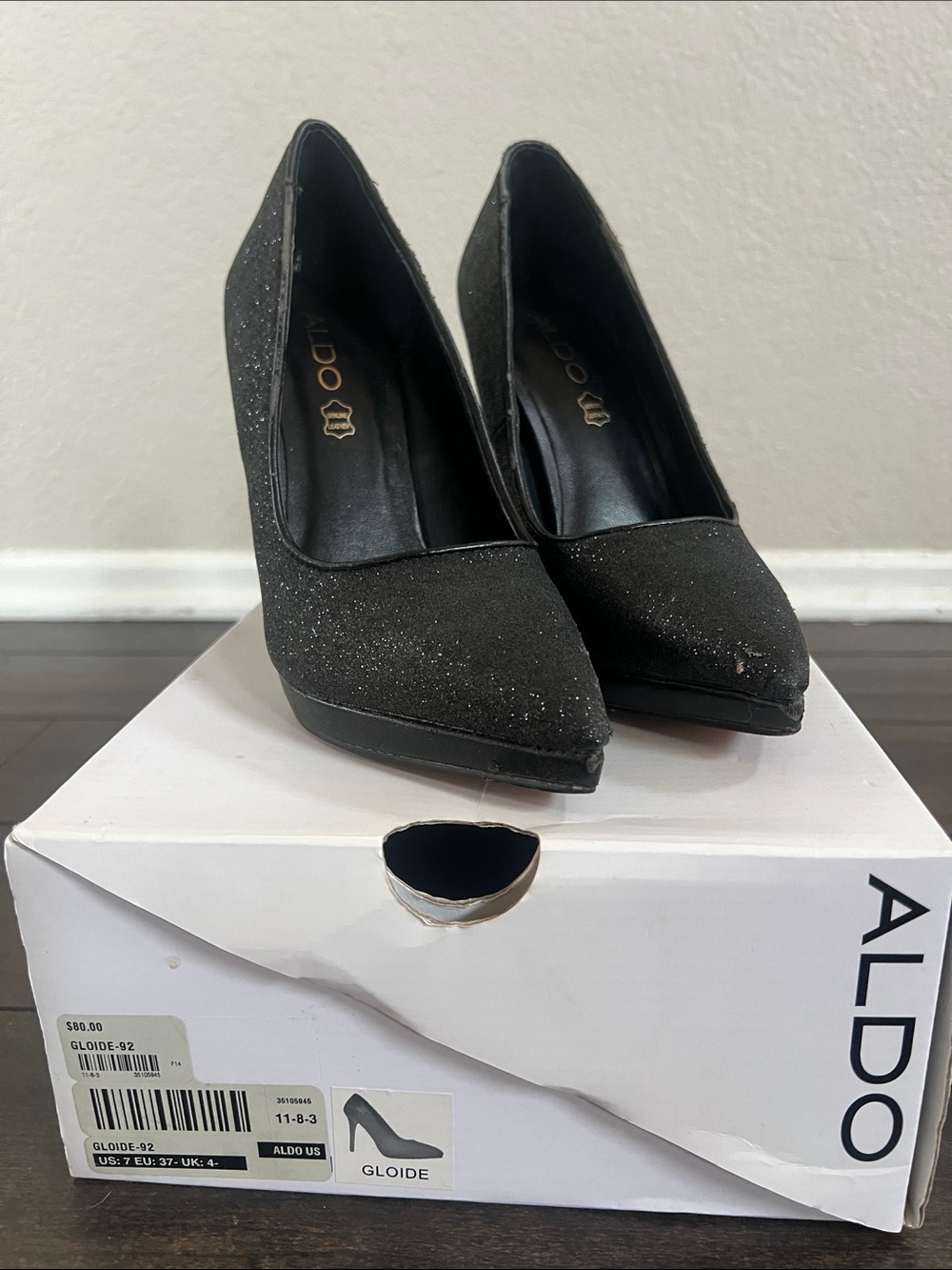 Aldo Black Glitter Pointed-Toe Pumps
